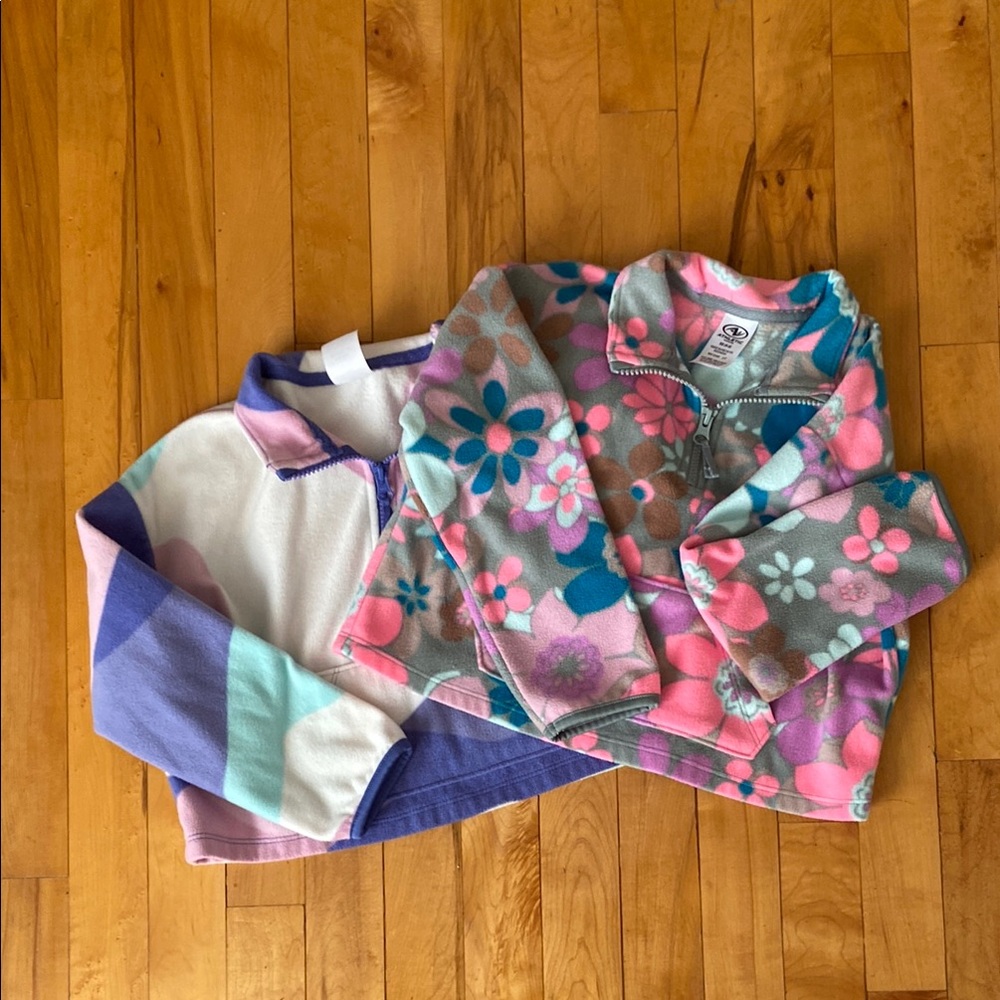 Athletic Works Floral and Striped Fleece Pullovers. Girls Size 4-5